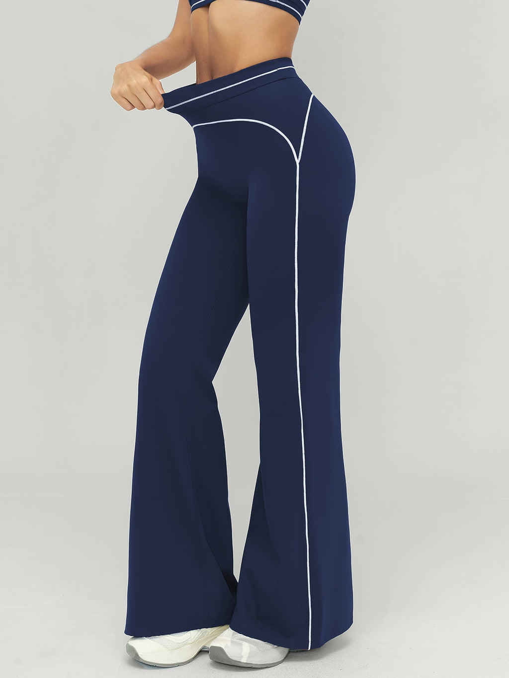 Navy Contrast Stitch High-Waisted Workout Pants