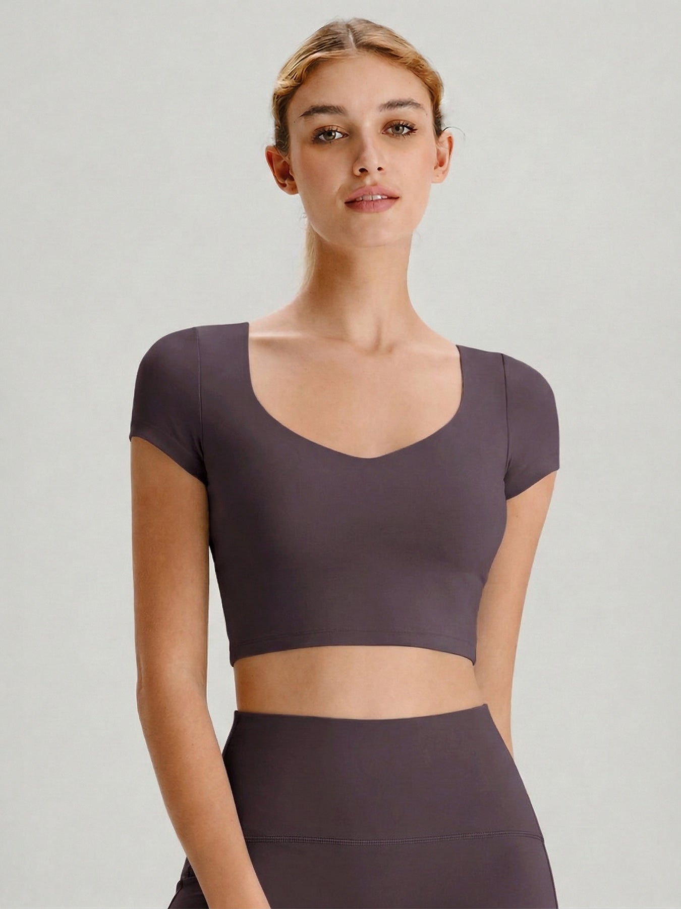 Purple Cross Mesh Back Short Sleeve Top-Light Support