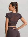 Purple Cross Mesh Back Short Sleeve Top-Light Support