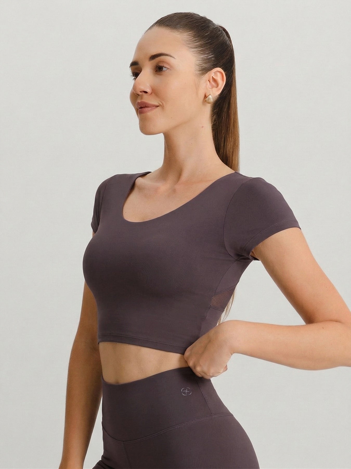 Purple Cross Mesh Back Short Sleeve Top-Light Support
