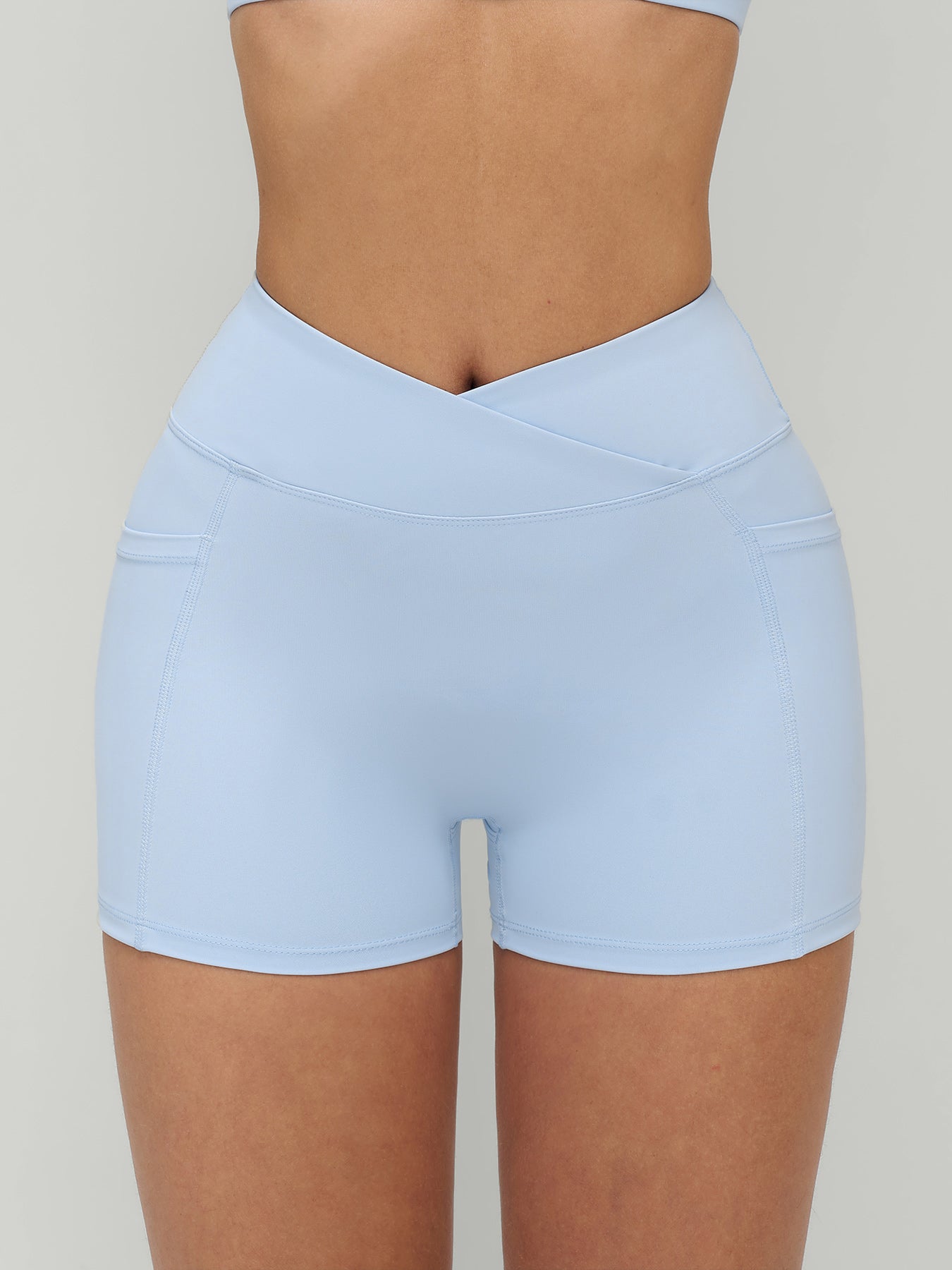 Light Blue Front-Cross Sports Shorts 3"