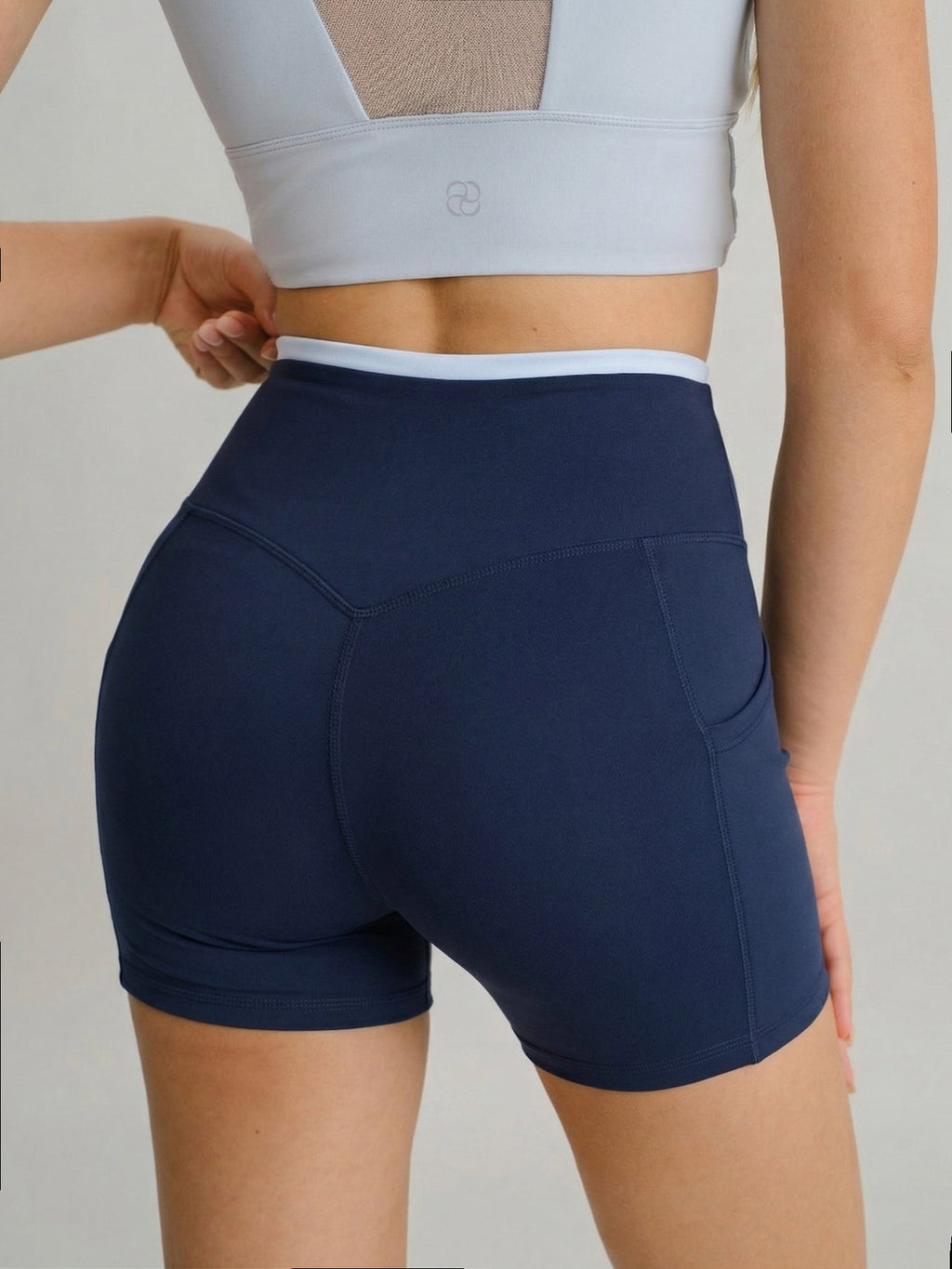 Navy High-Waist Pocket Biker Shorts 3"