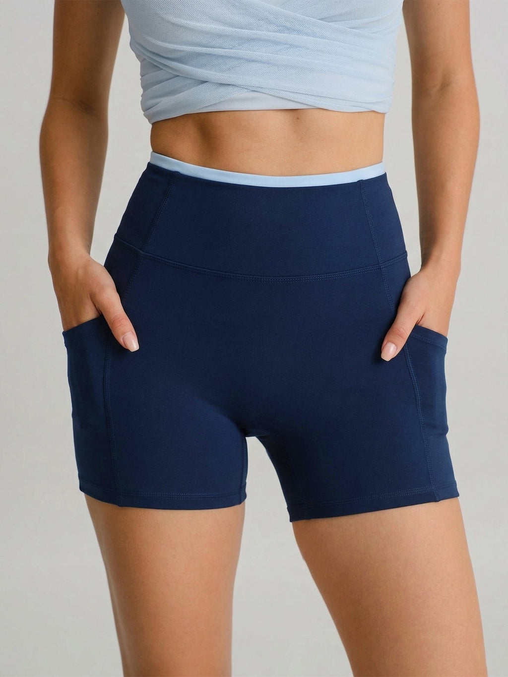 Navy High-Waist Pocket Biker Shorts 3"