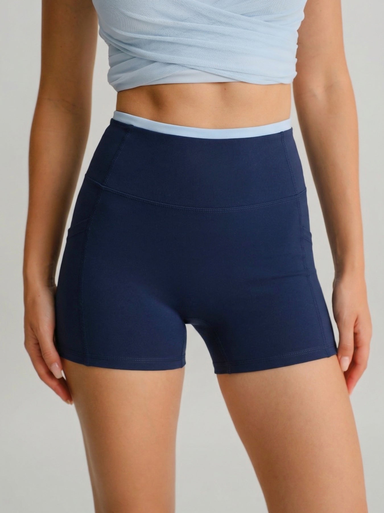 Navy High-Waist Pocket Biker Shorts 3"