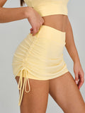 Light Yellow Drawstring Mesh Sport Skirt