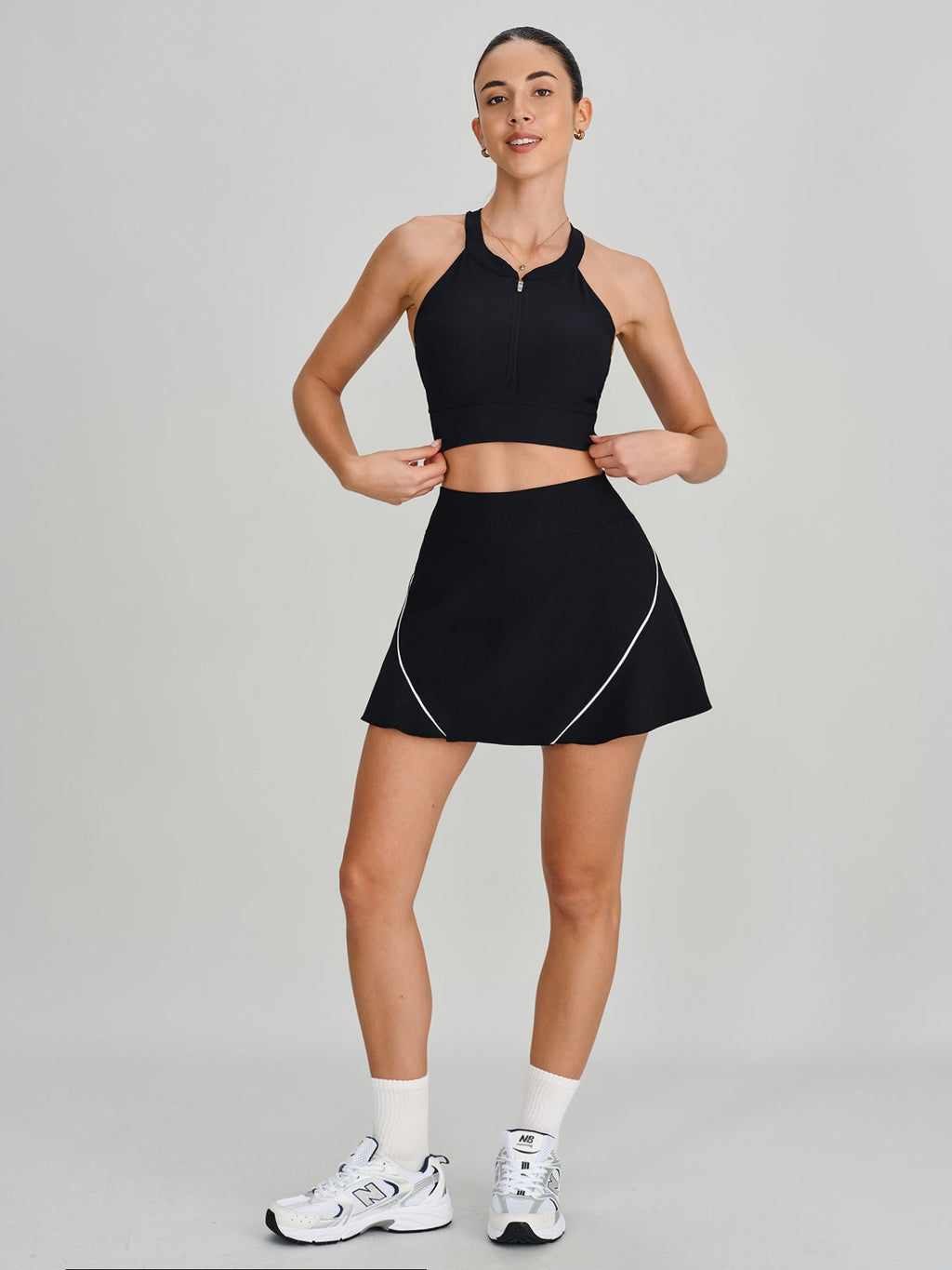 Black Contrast A-Line Sports Skirt