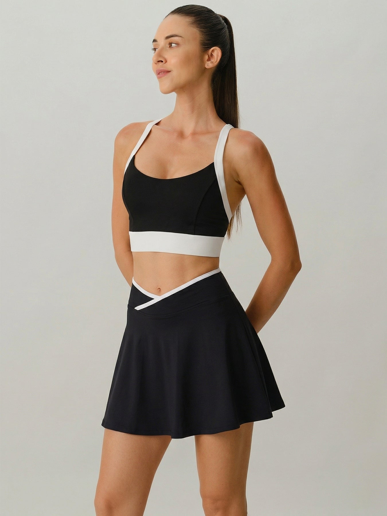 Black and White Crossover Tennis Skirt