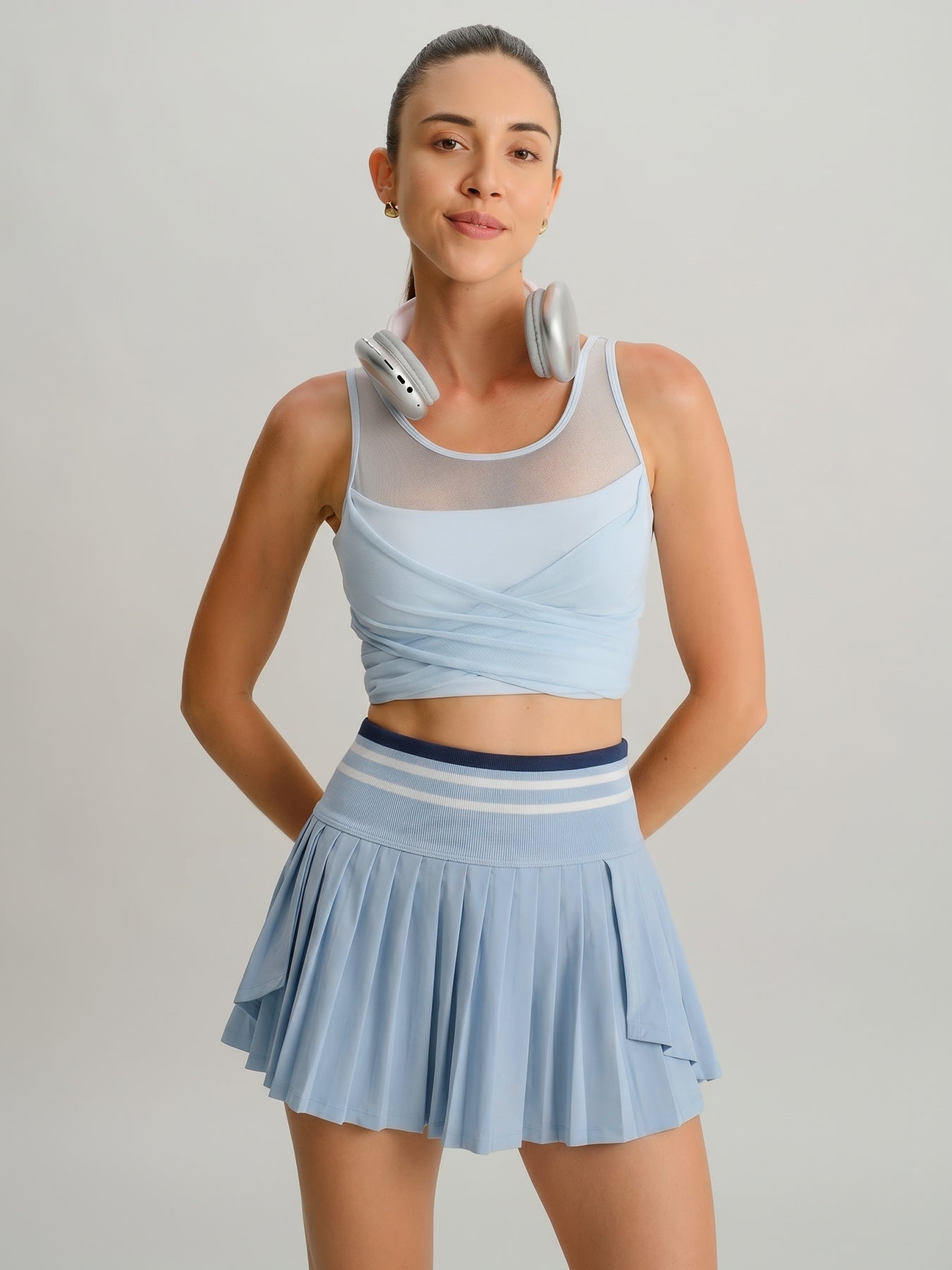 Dusty Blue Pleated High-Waist Sports Skirt