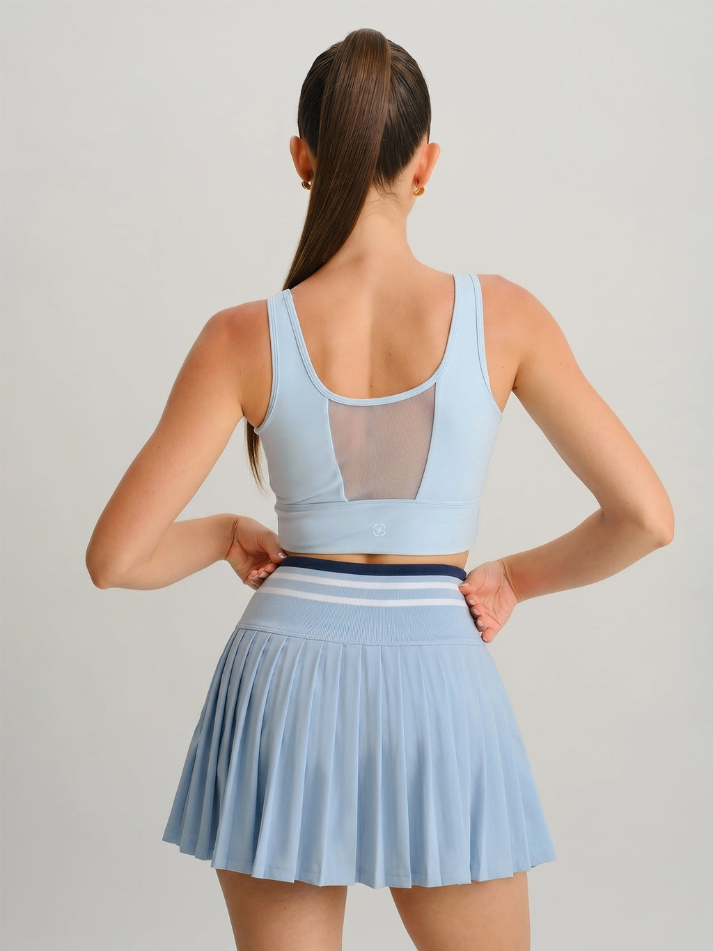 Dusty Blue Pleated High-Waist Sports Skirt