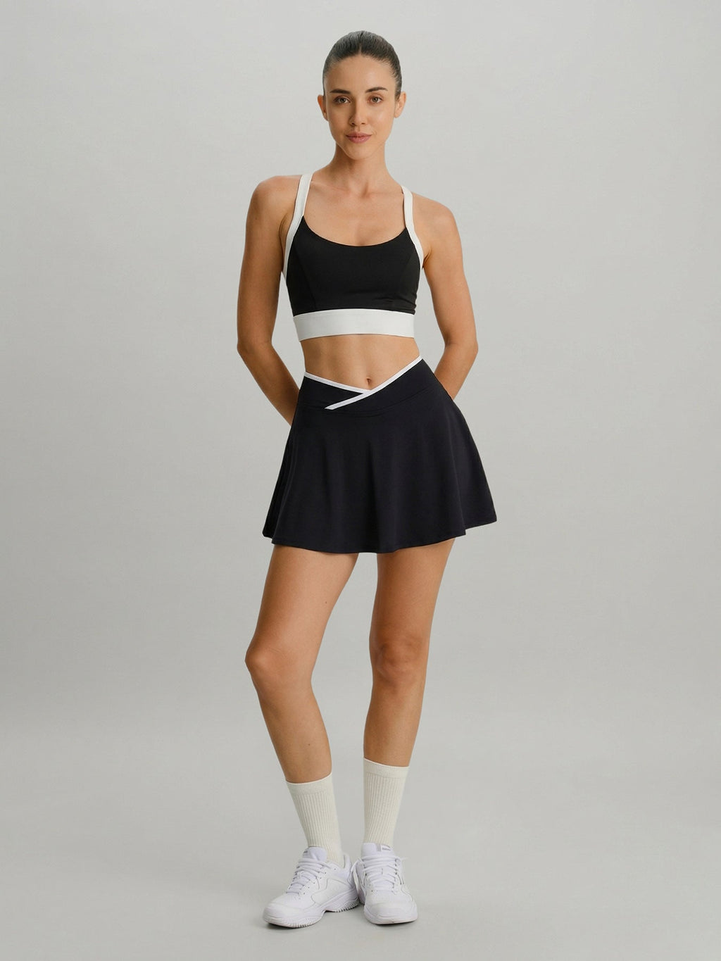 Black and White Crossover Tennis Skirt