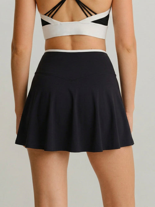 Black and White Crossover Tennis Skirt
