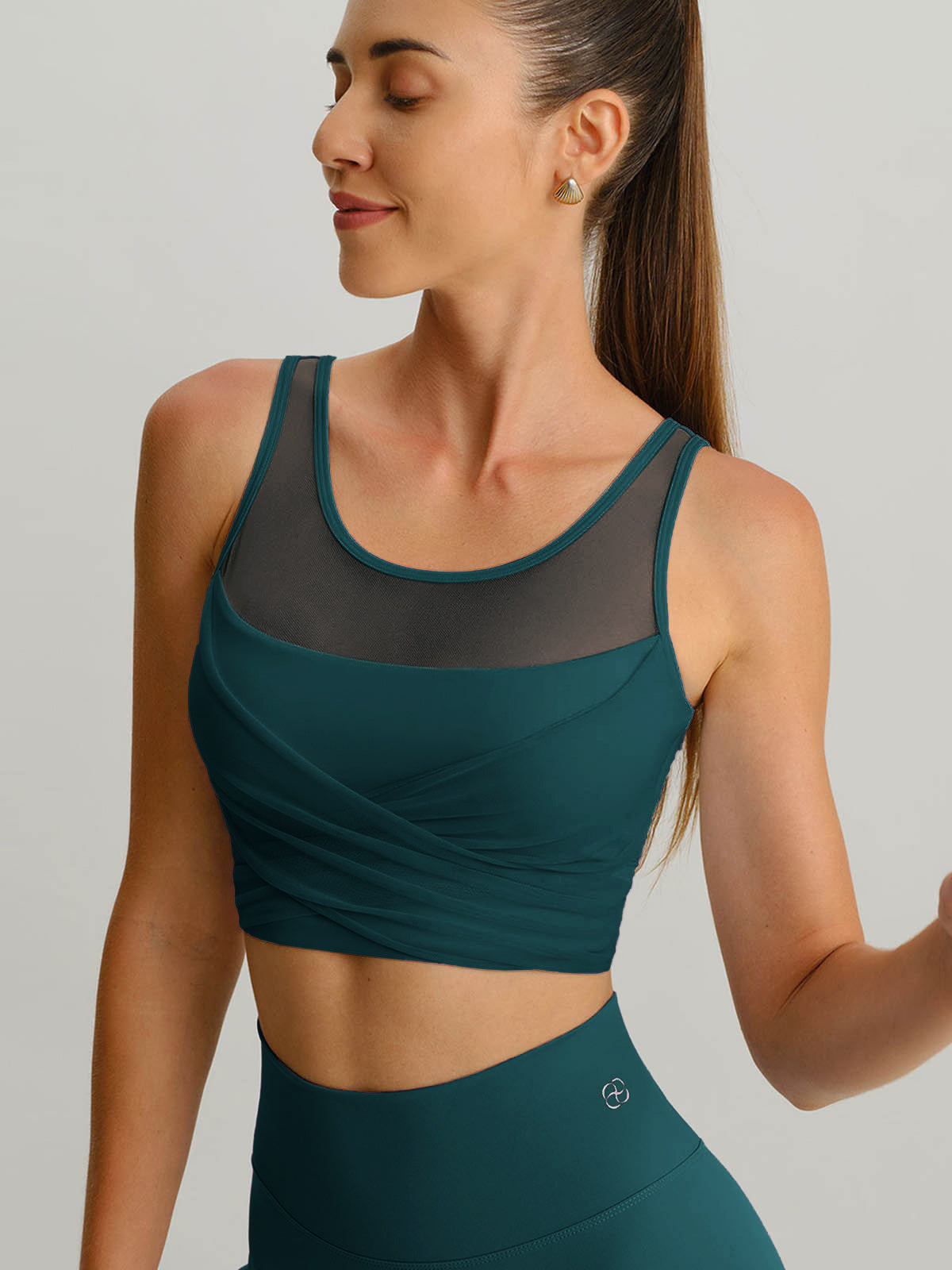 Blue Spruce Mesh Cross-Front Tank Top - Light Support