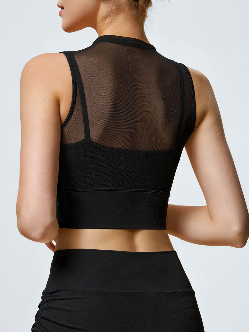 Black Mesh Sleeveless Tank Top - Light Support