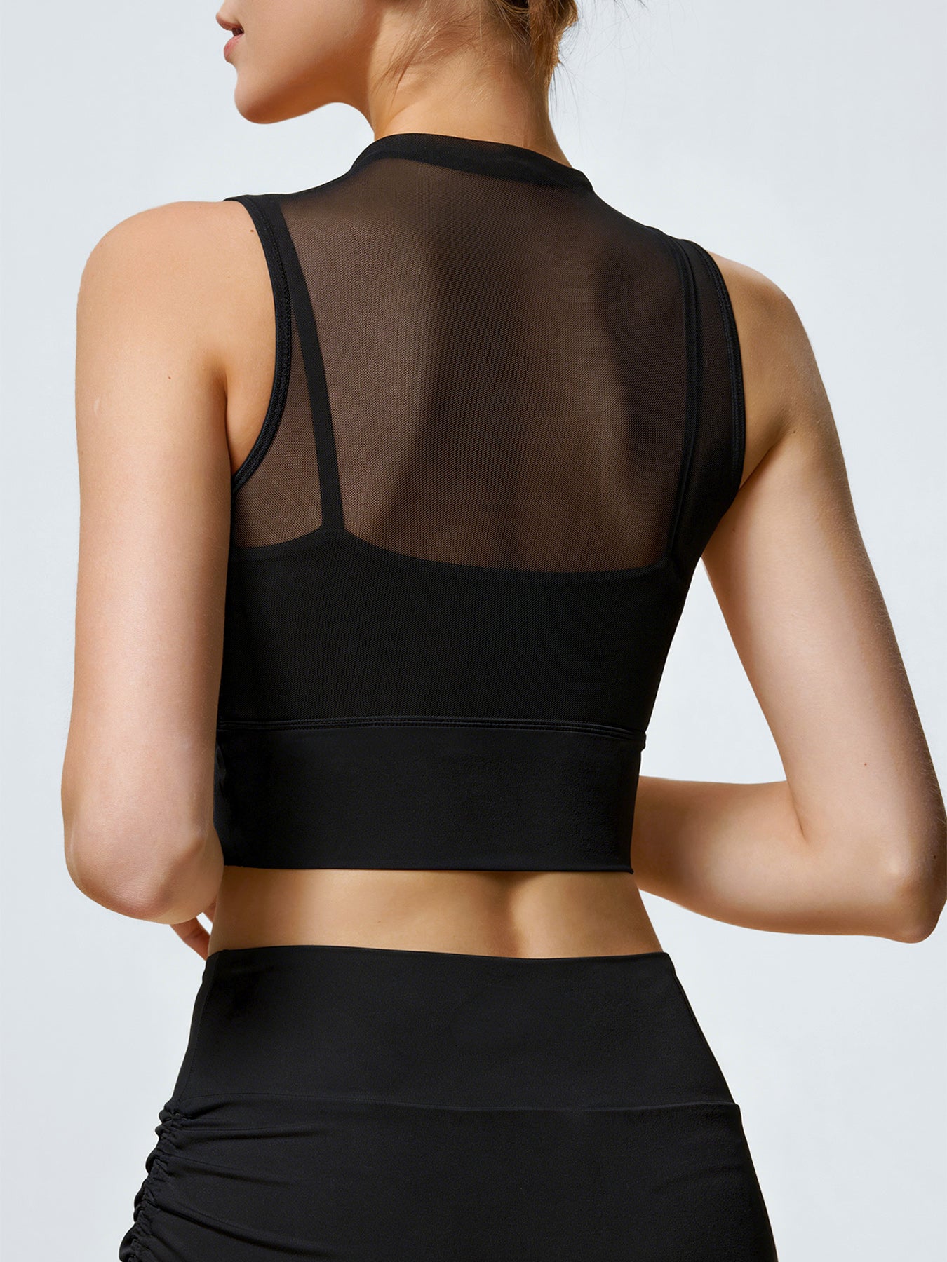 Black Mesh Sleeveless Tank Top - Light Support