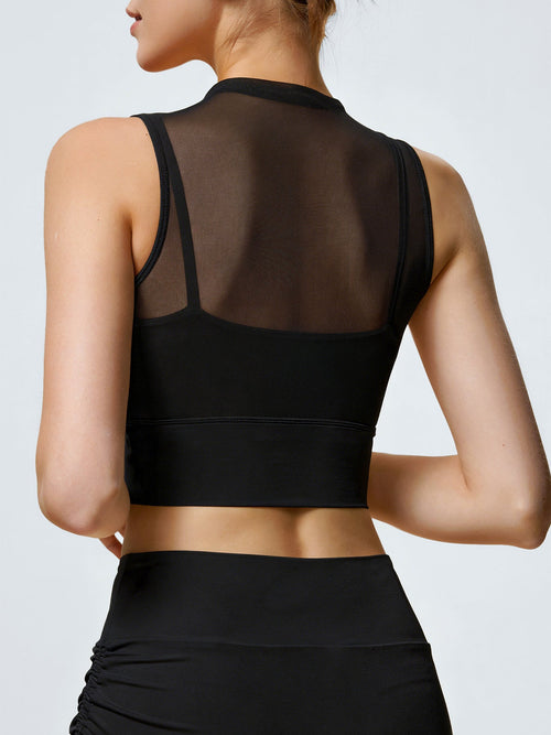 Black Mesh Sleeveless Tank Top - Light Support