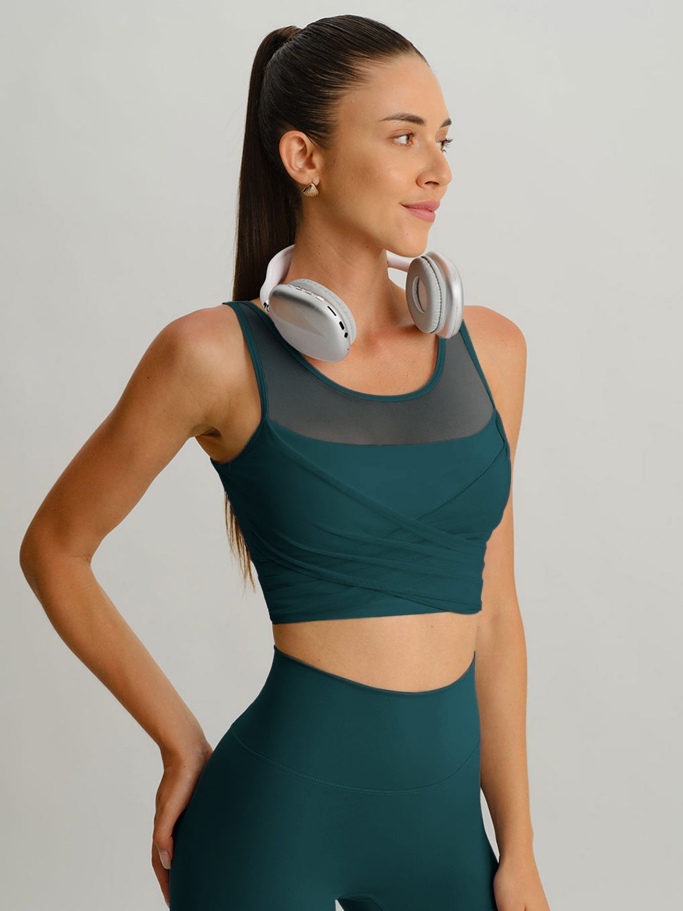 Blue Spruce Mesh Cross-Front Tank Top - Light Support