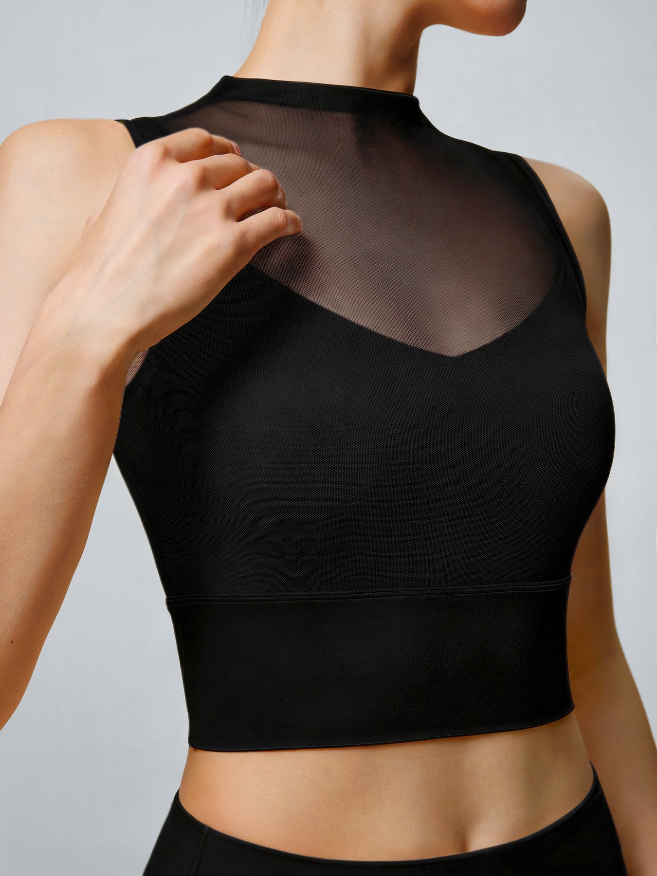 Black Mesh Sleeveless Tank Top - Light Support