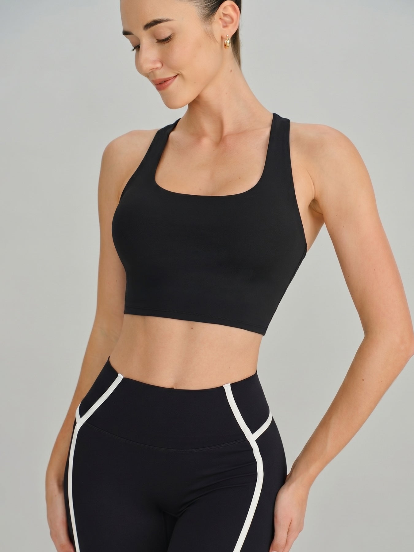 Black Square Neck Crisscross Back Sports Bra