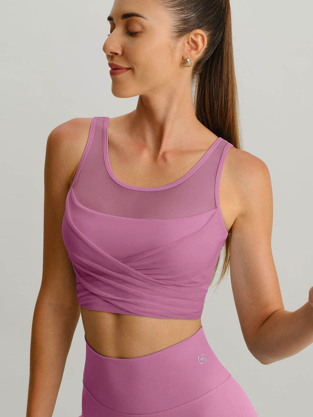 Pink Mesh Cross-Front Tank Top - Light Support