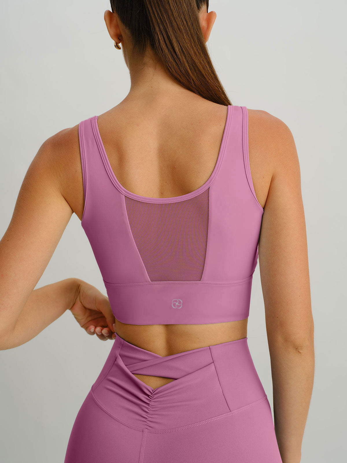 Pink Mesh Cross-Front Tank Top - Light Support