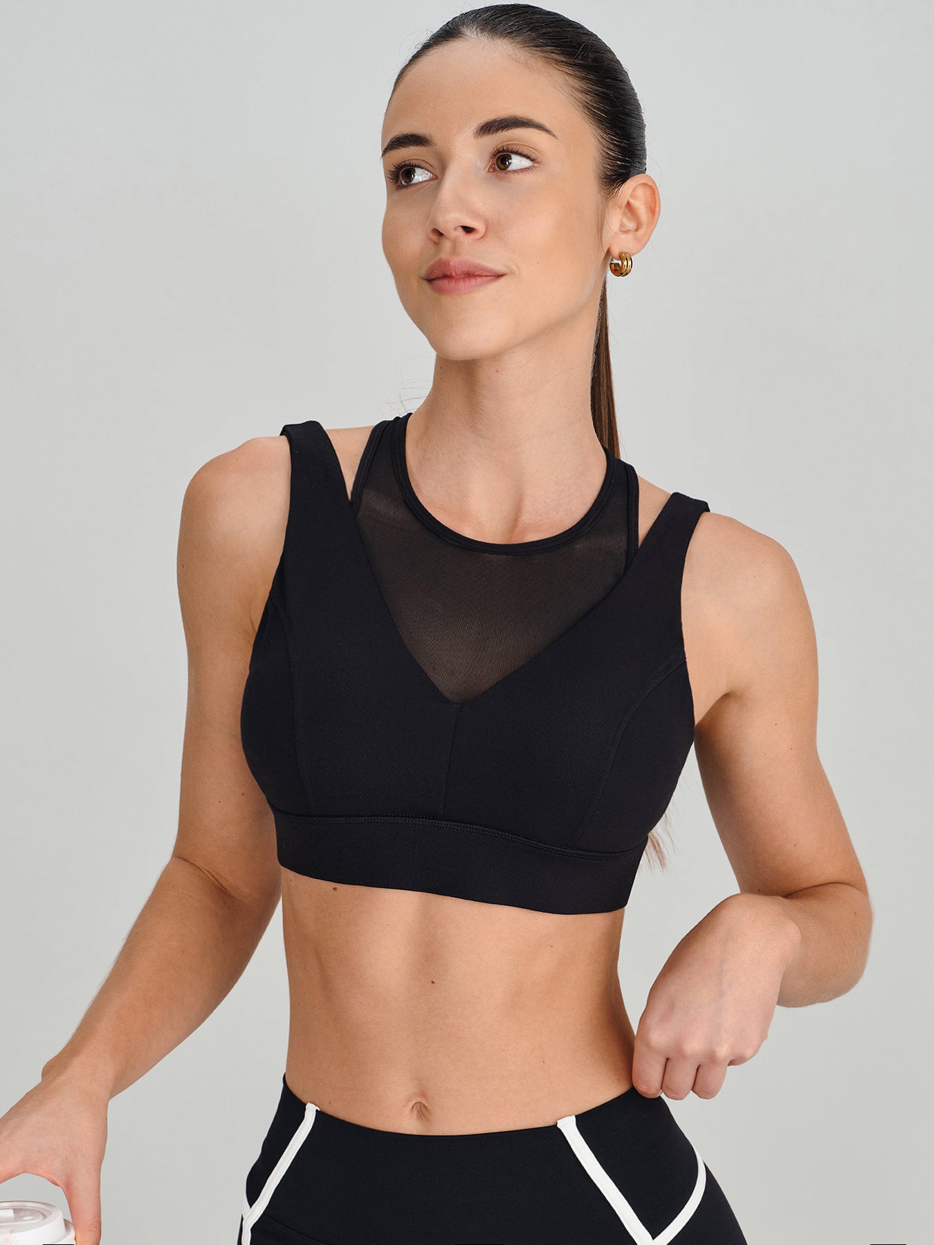 Black Mesh Panel Crisscross Back Tank Top