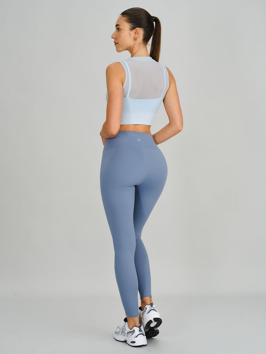 Light Blue Mesh Panel Mock Neck Tank Top