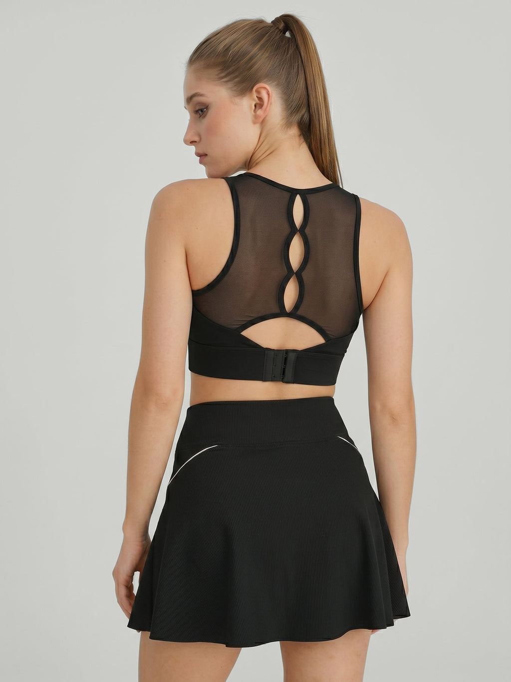Black Mesh Cutout Racerback Yoga Tank Top