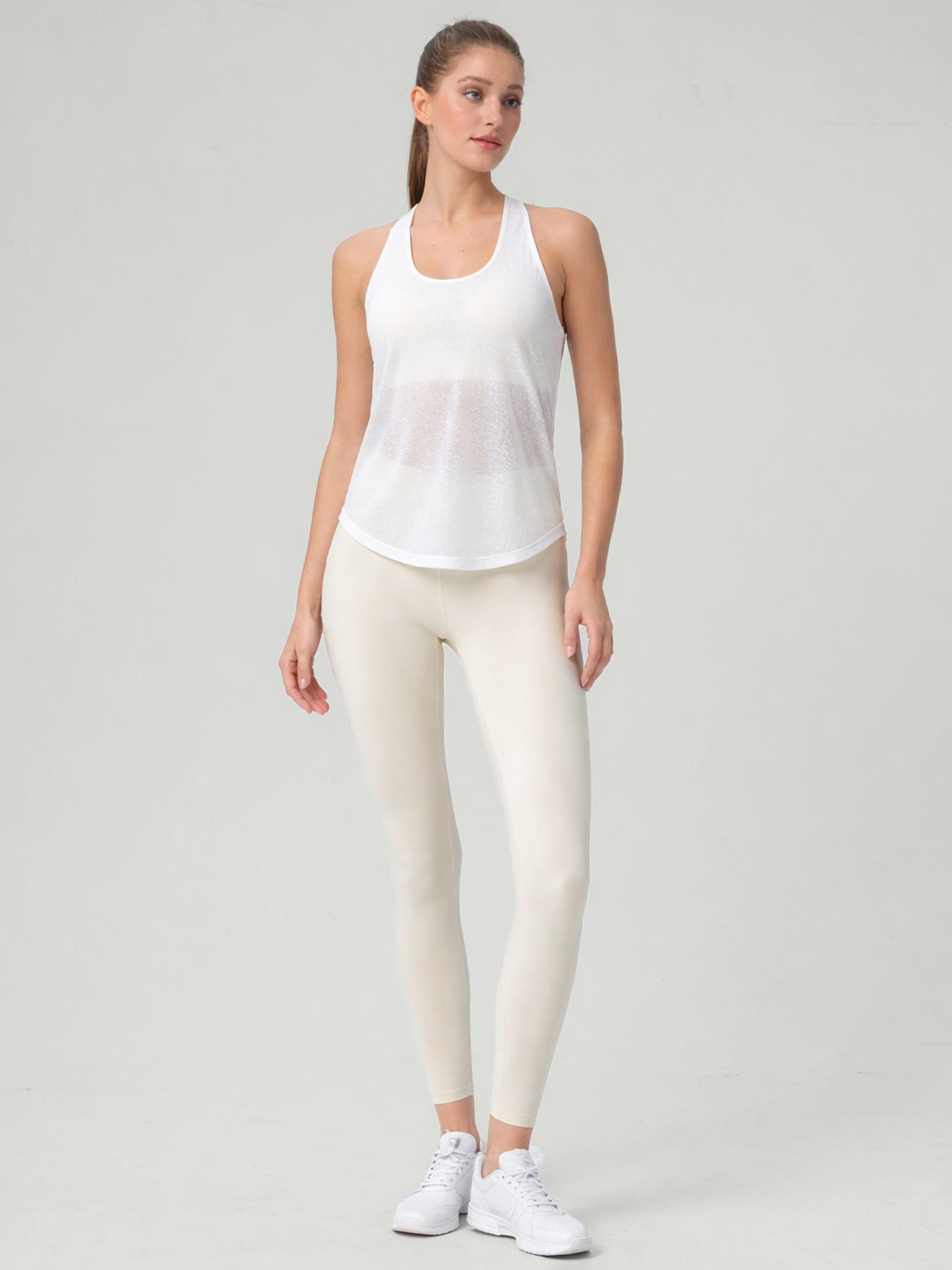 White Mesh X-Cross Tank Top - Light Support