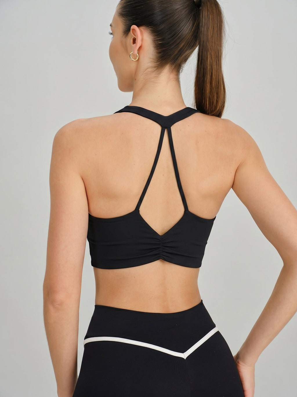 Black Square Neck Crisscross Back Sports Bra