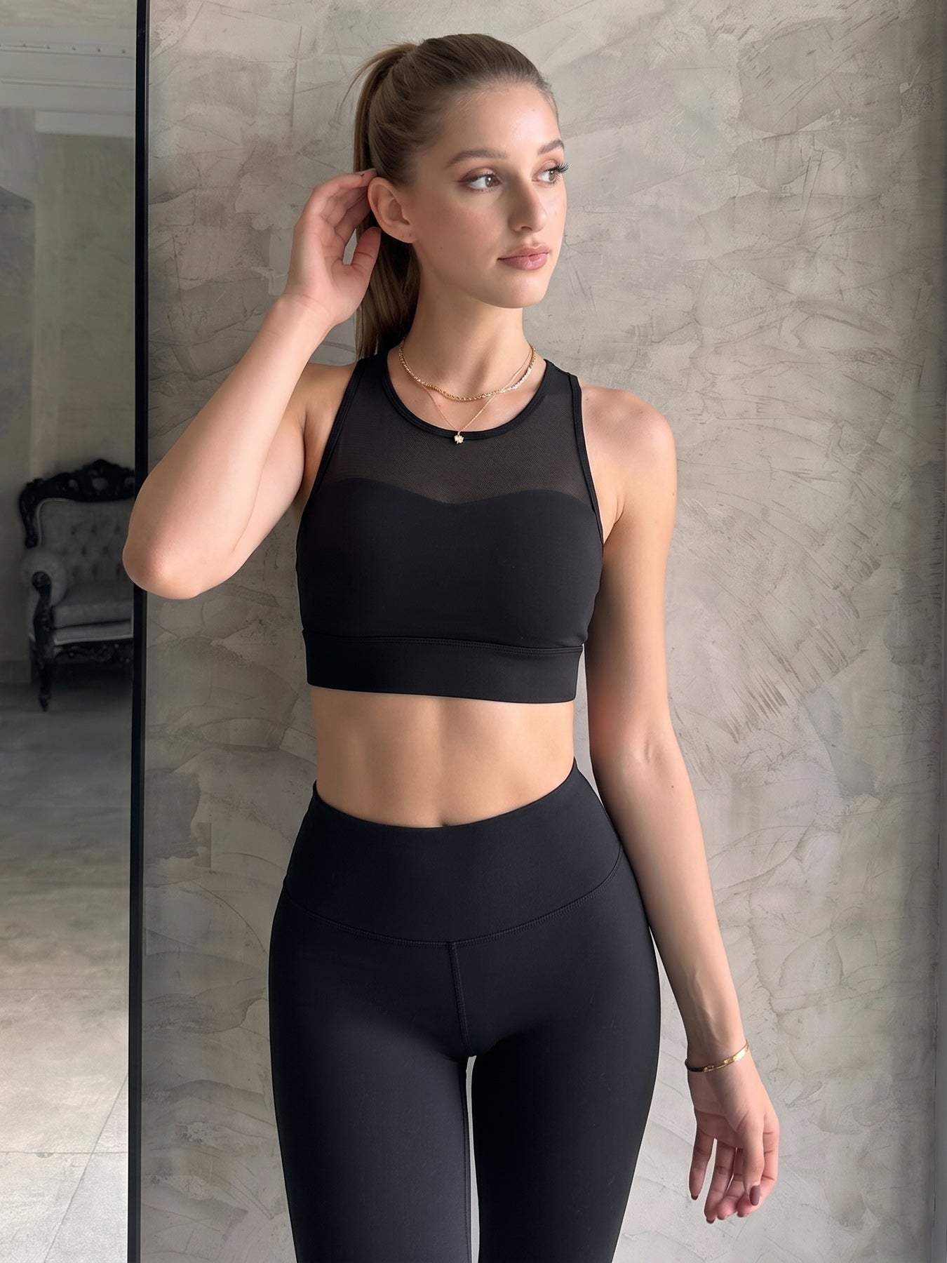 Black Mesh Cutout Racerback Yoga Tank Top
