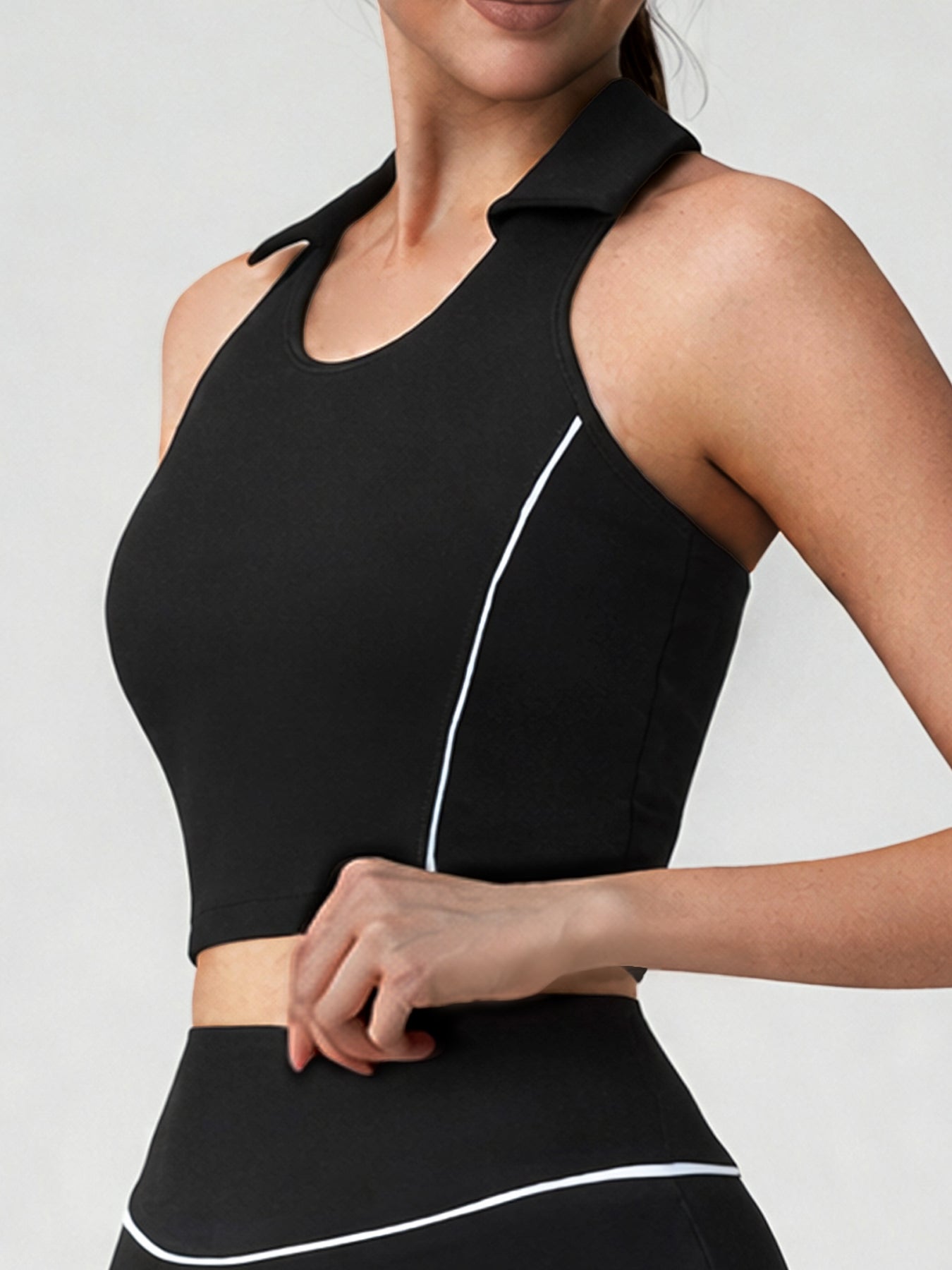 Black Collar I-back Tank Top - Light Support