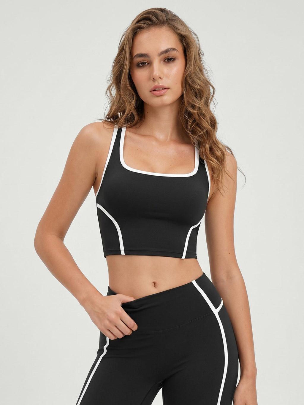Black Contrast Piping Workout Tank Top
