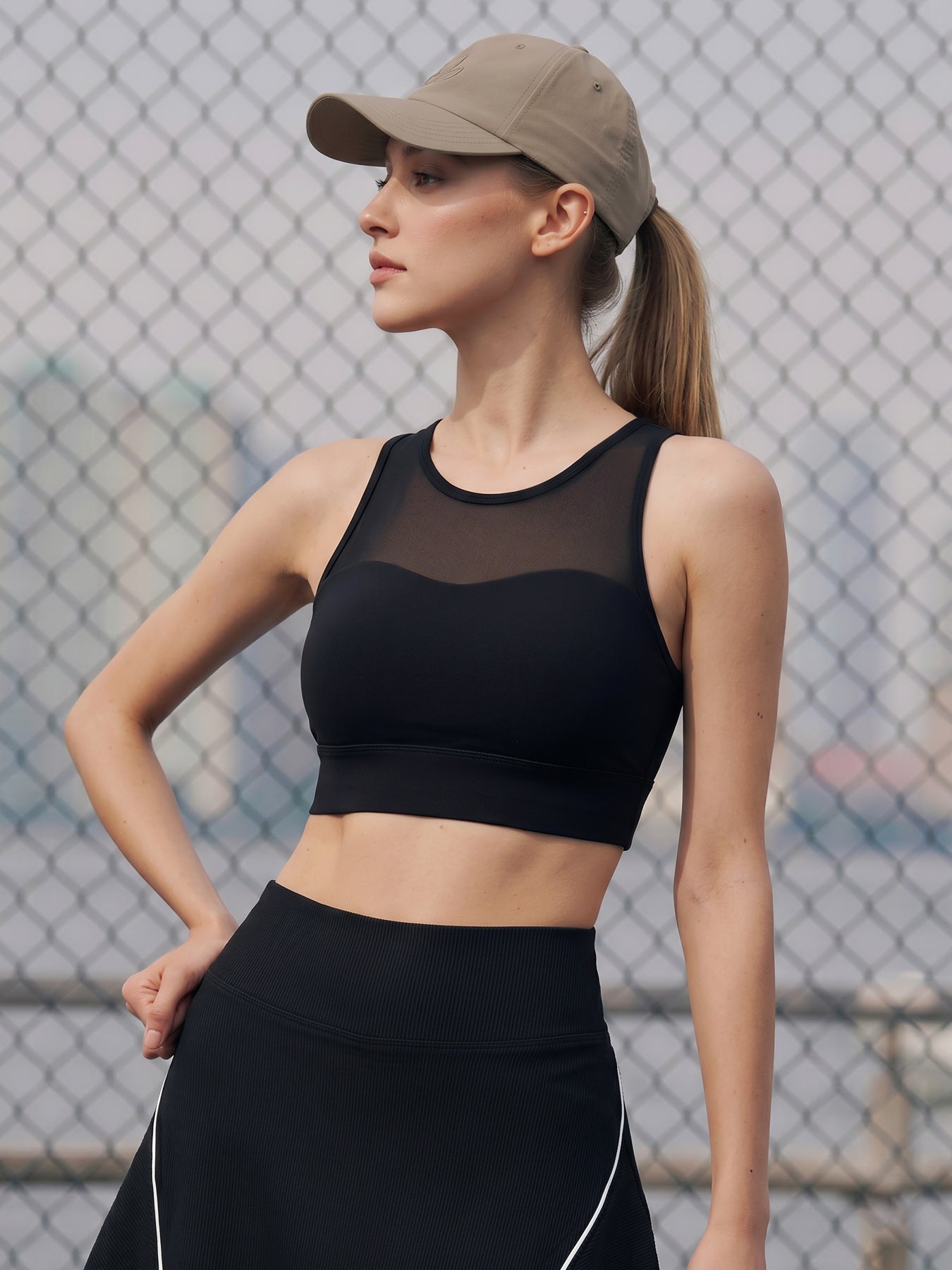 Black Mesh Cutout Racerback Yoga Tank Top