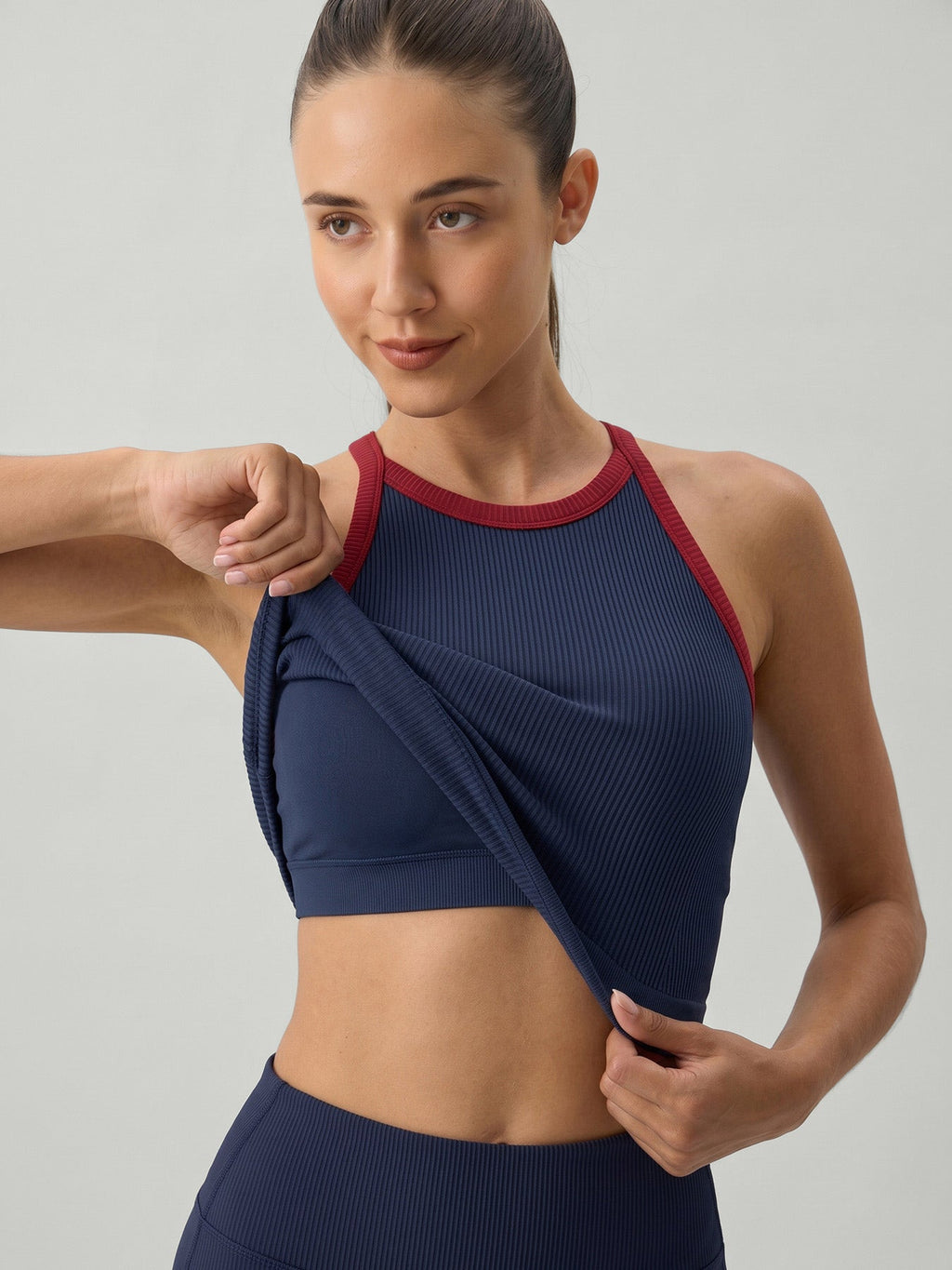 Navy Contrast Trim Seamless Tank Top