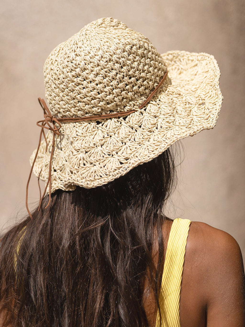 Beige Woven Straw Hat
