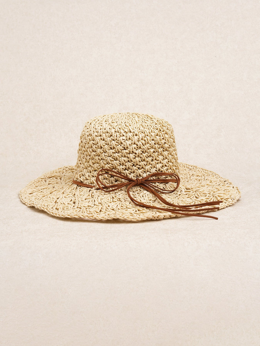 Beige Woven Straw Hat