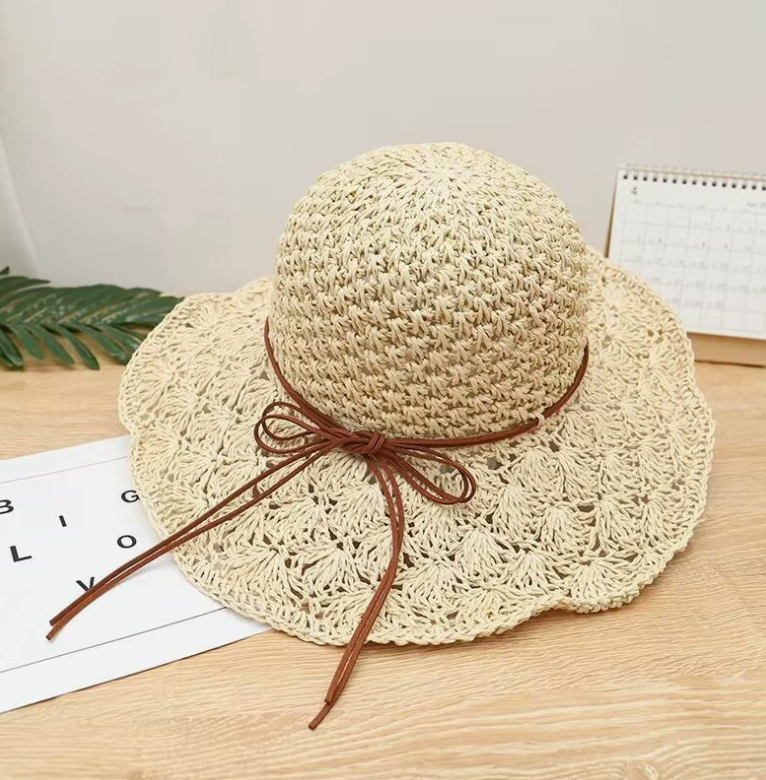 Beige Woven Straw Hat