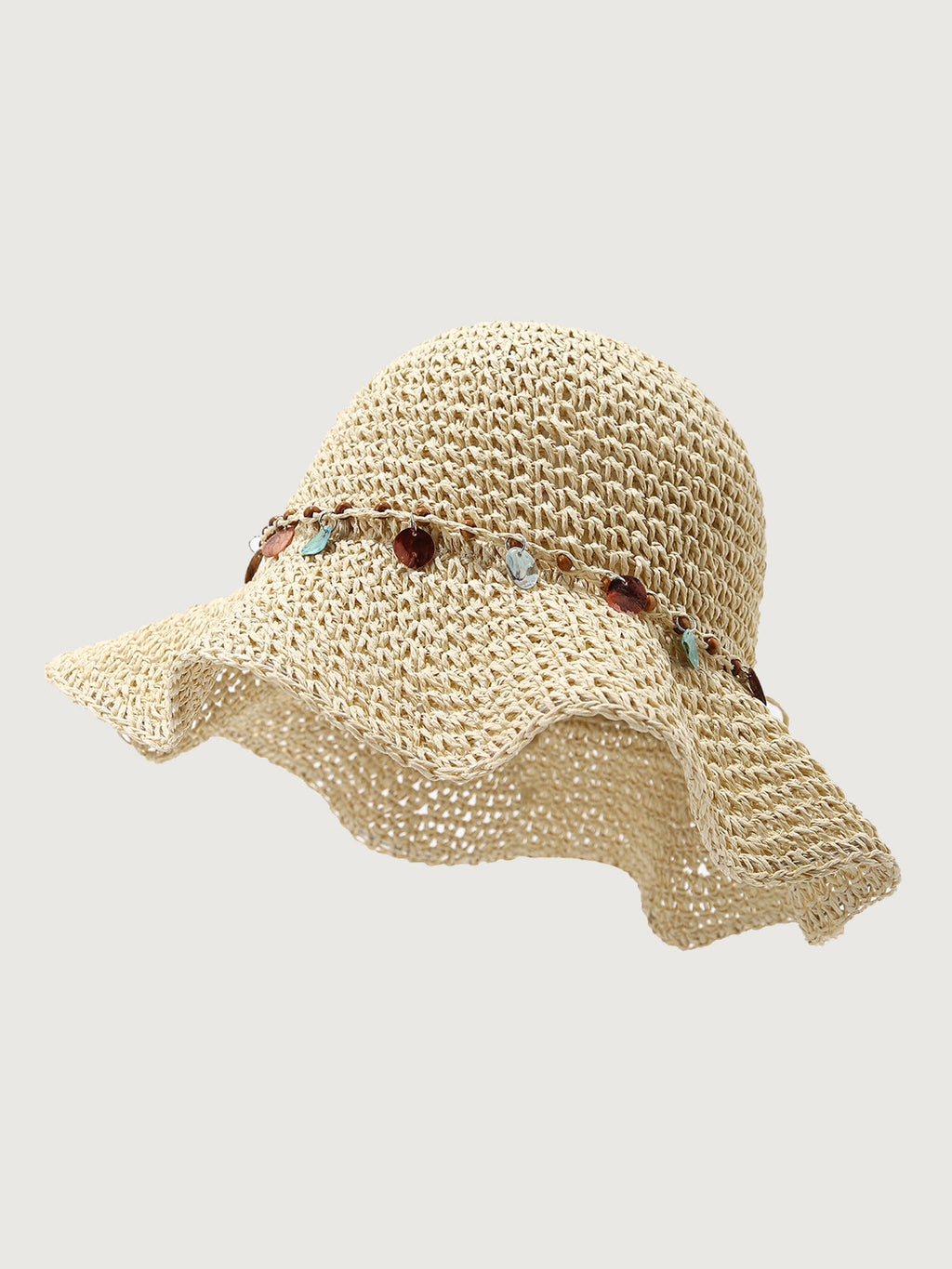 Off White Boho Shell Decor Sun Hat