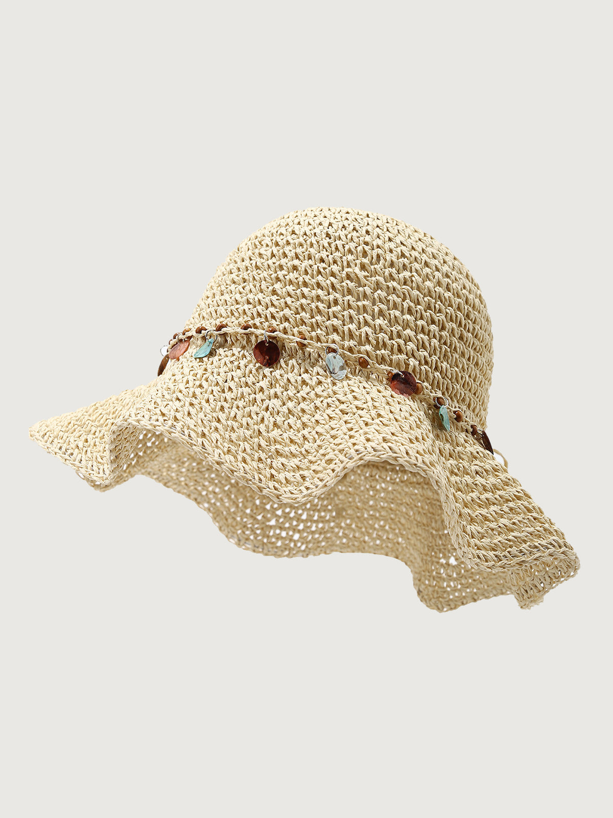 Off White Boho Shell Decor Sun Hat
