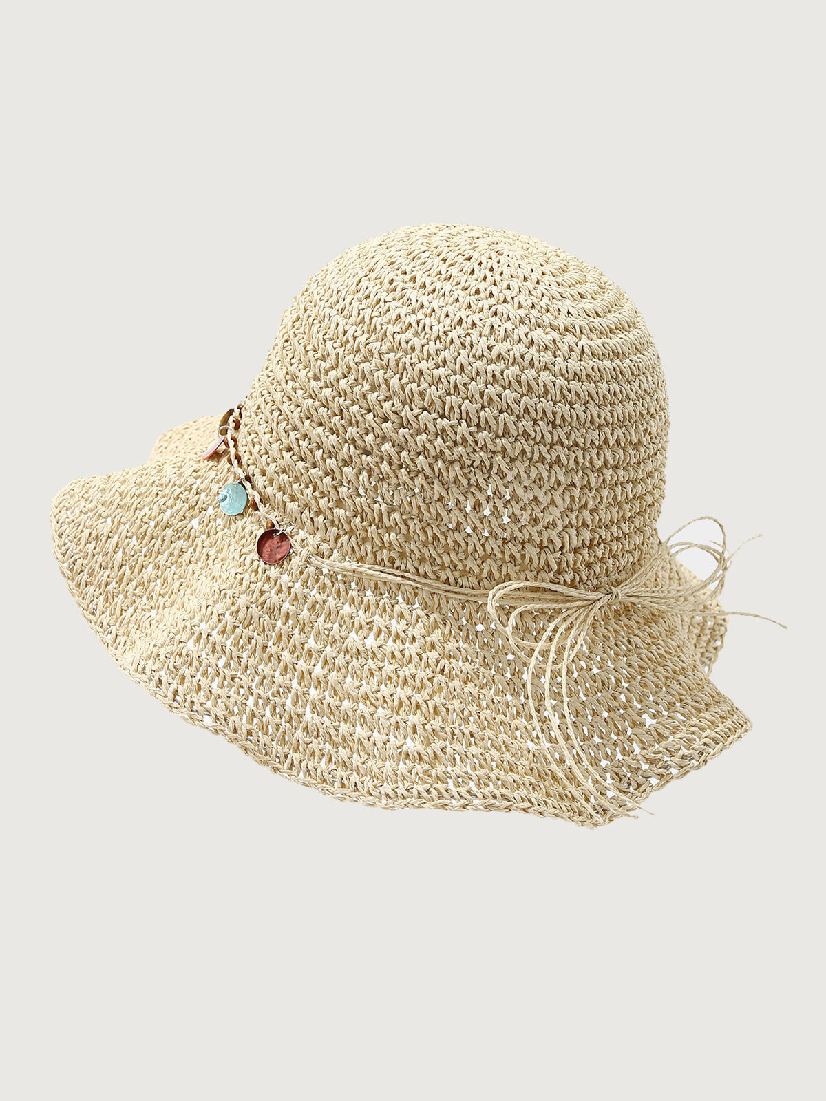 Off White Boho Shell Decor Sun Hat