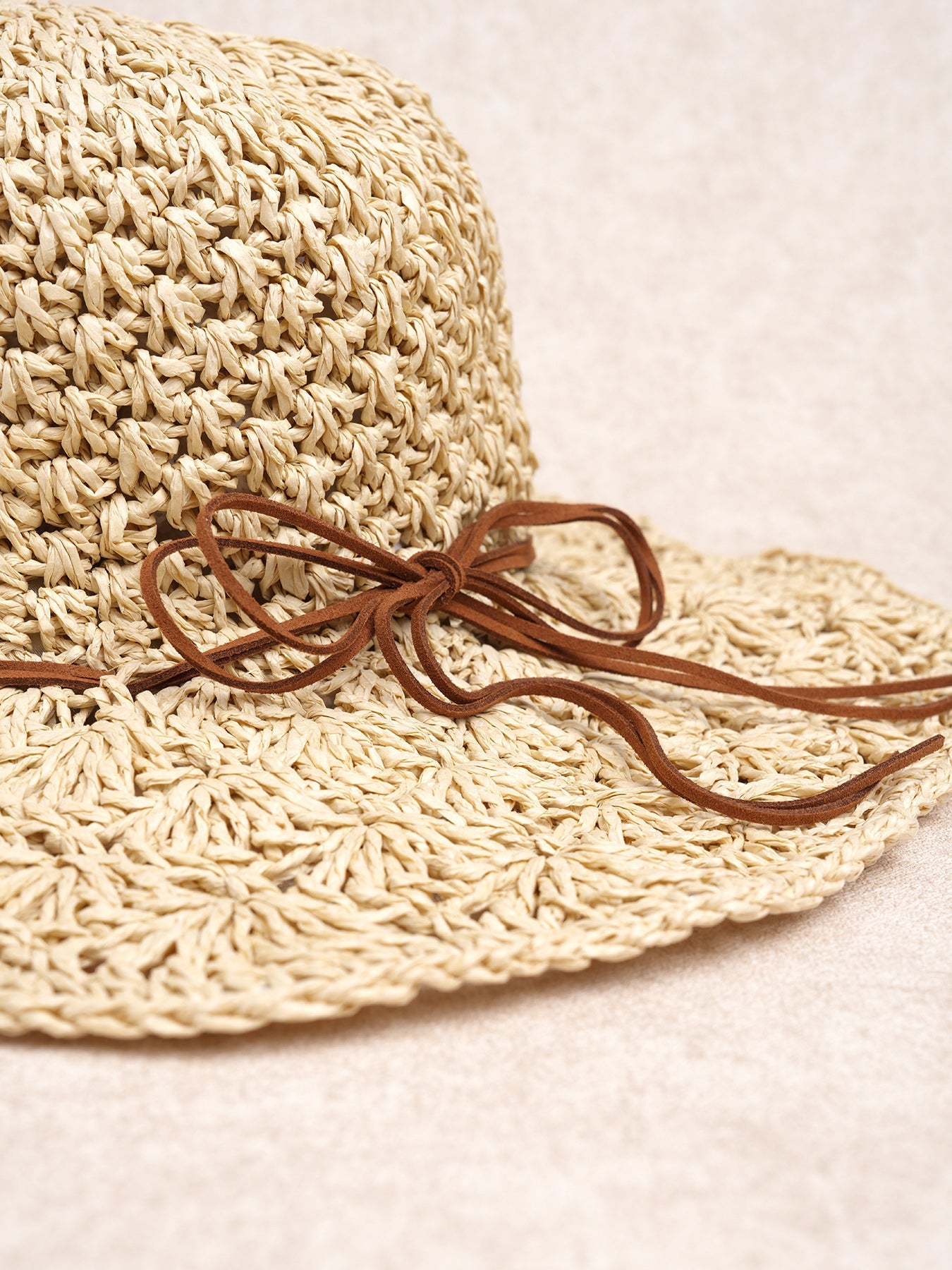 Beige Woven Straw Hat