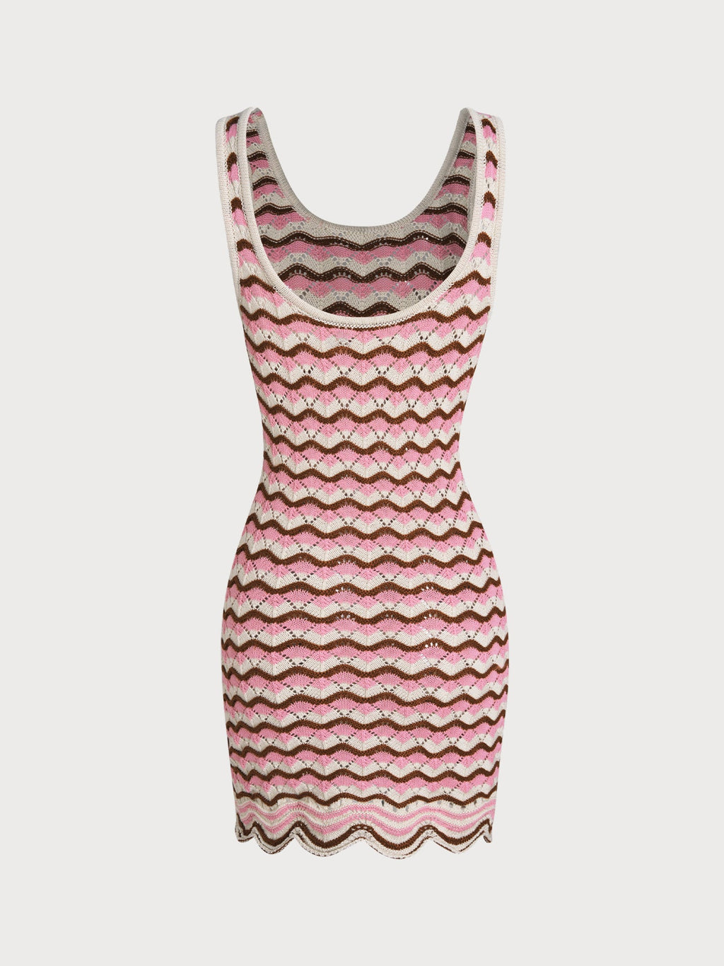 Pink Wavy Crochet Sleeveless Beach Dress