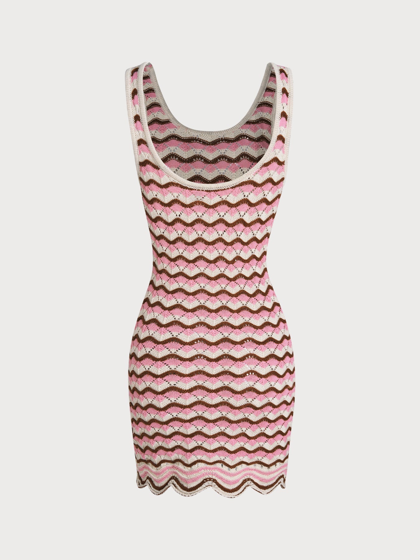 Pink Wavy Crochet Sleeveless Beach Dress