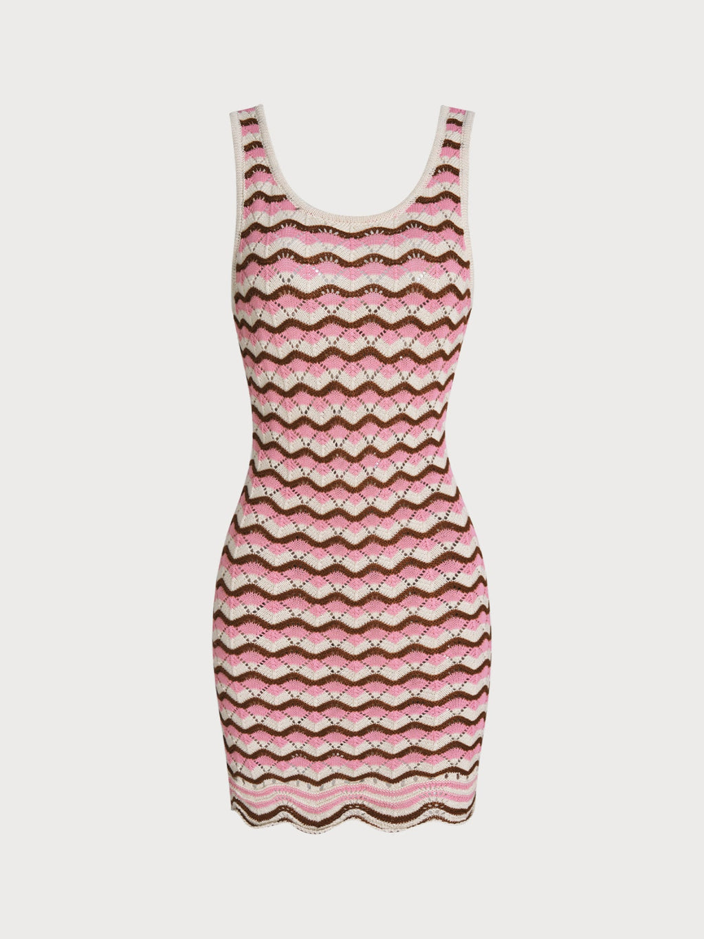Pink Wavy Crochet Sleeveless Beach Dress