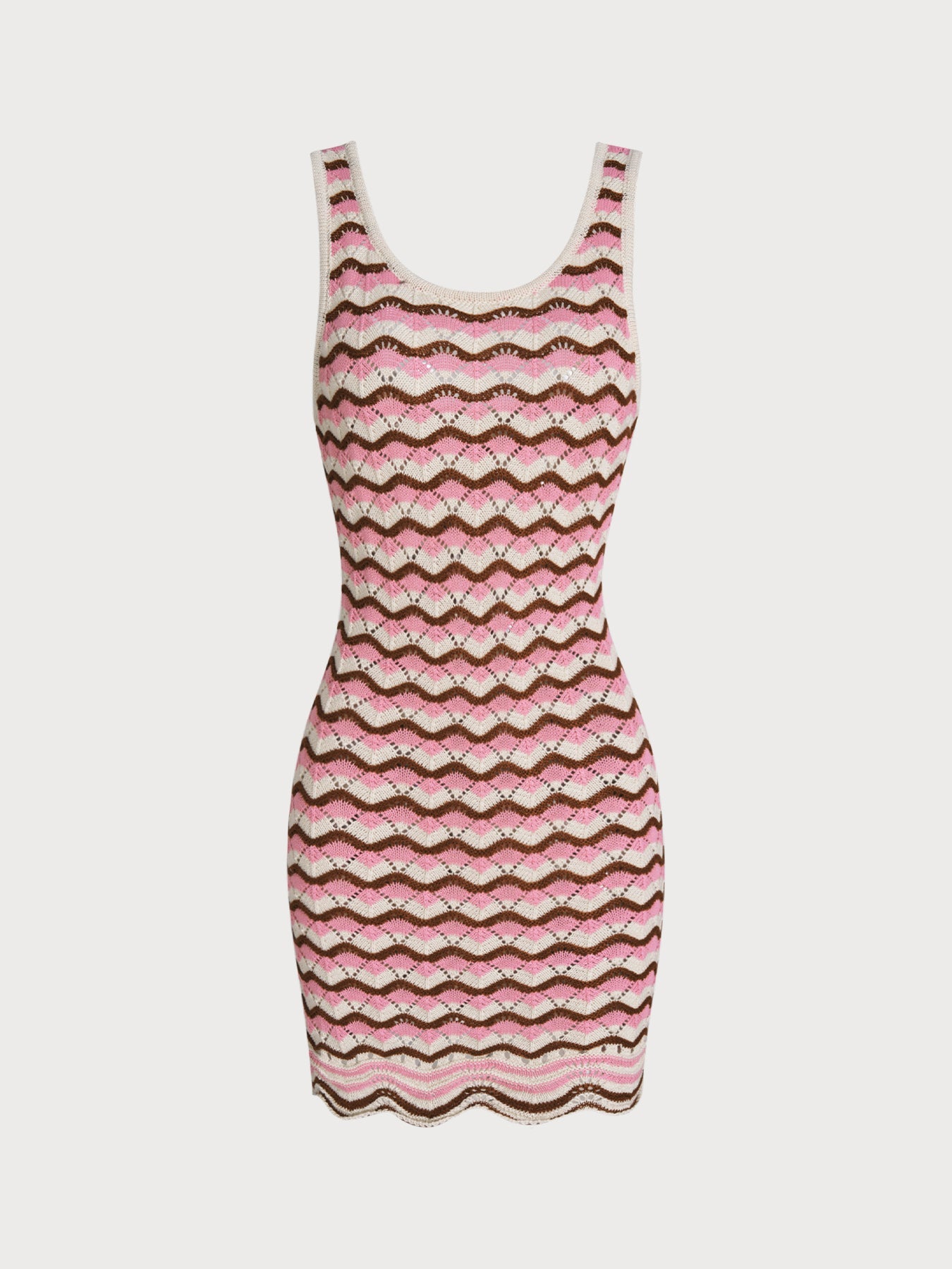 Pink Wavy Crochet Sleeveless Beach Dress