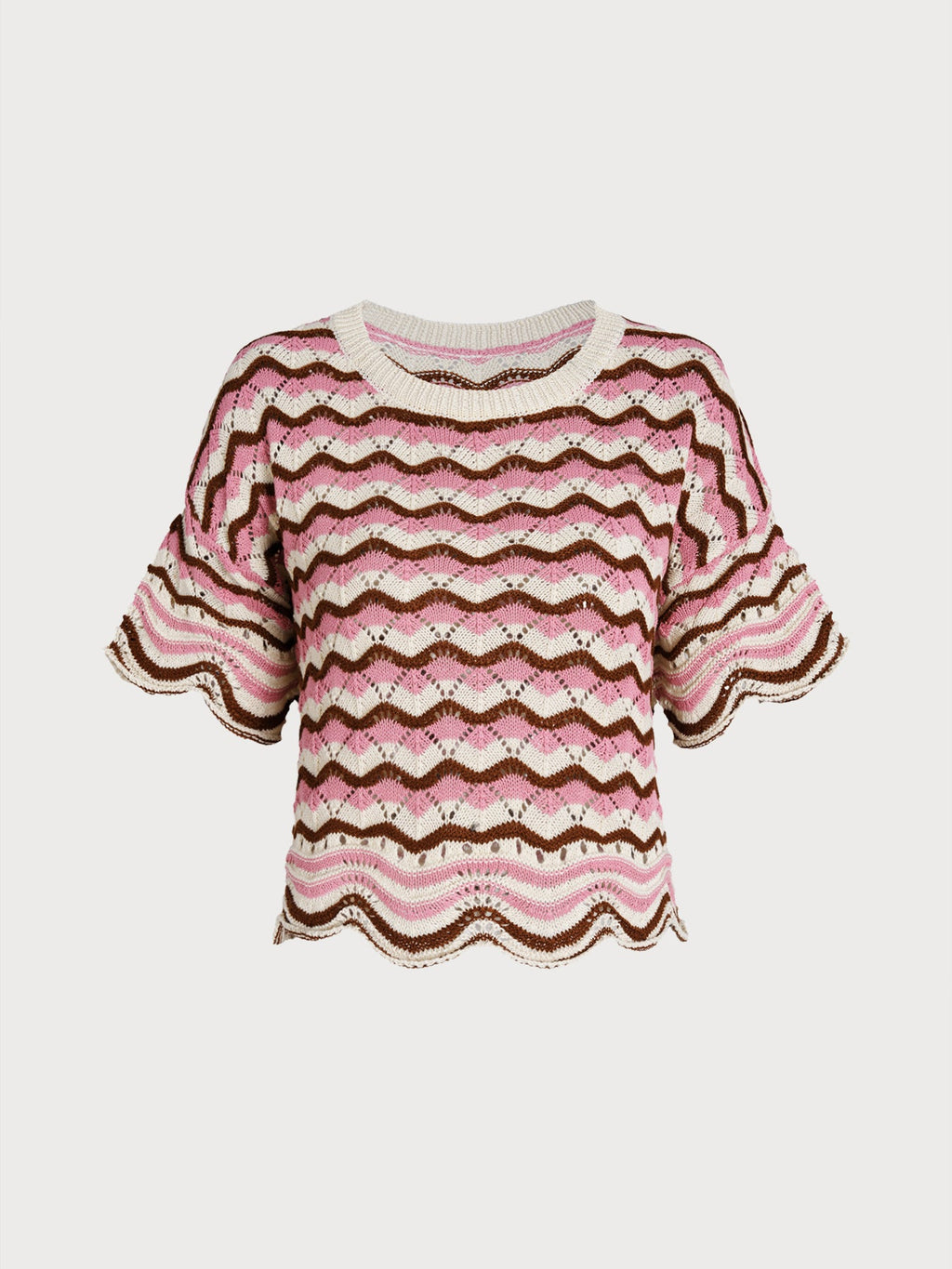 Pink Wave Crochet Short Sleeve Top