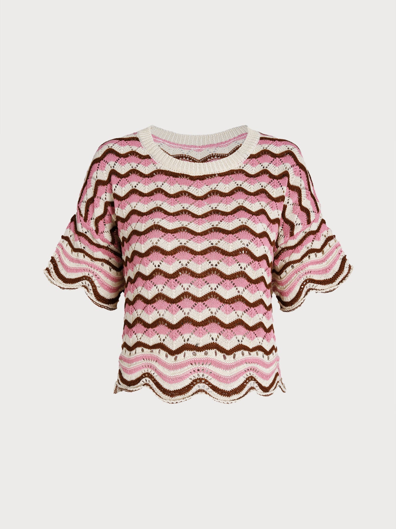 Pink Wave Crochet Short Sleeve Top