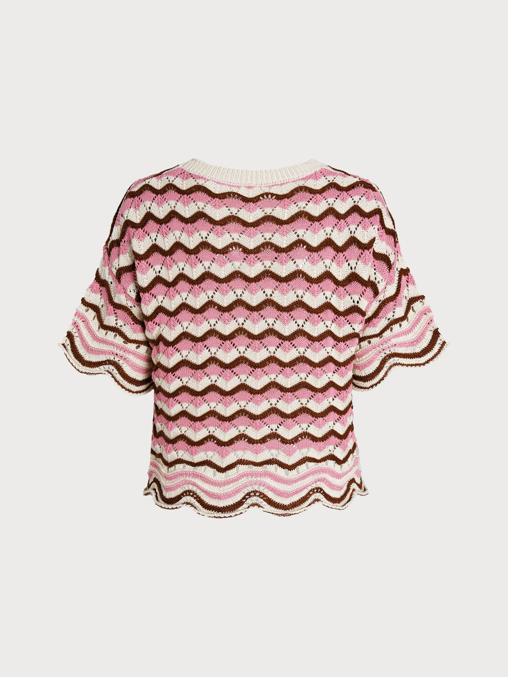 Pink Wave Crochet Short Sleeve Top