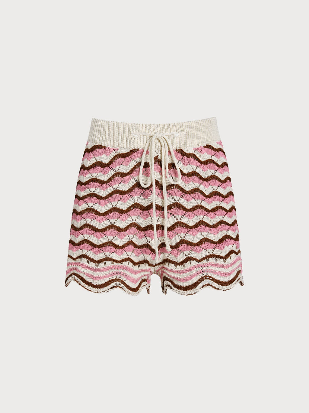 Pink Wave Crochet Drawstring Shorts