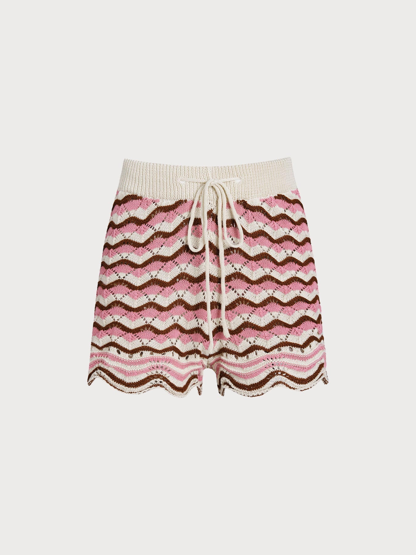 Pink Wave Crochet Drawstring Shorts